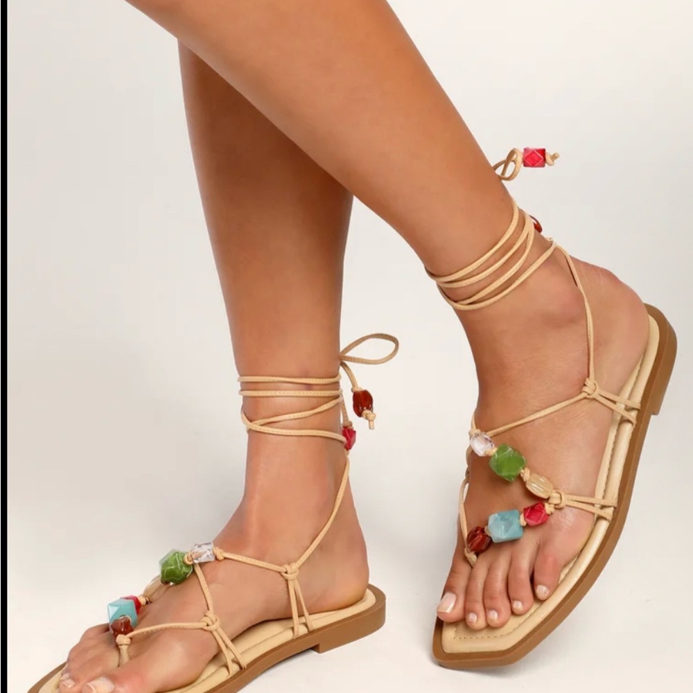 SCHUTZ Tan Beaded Sandals Bohemian Style sz 6.5